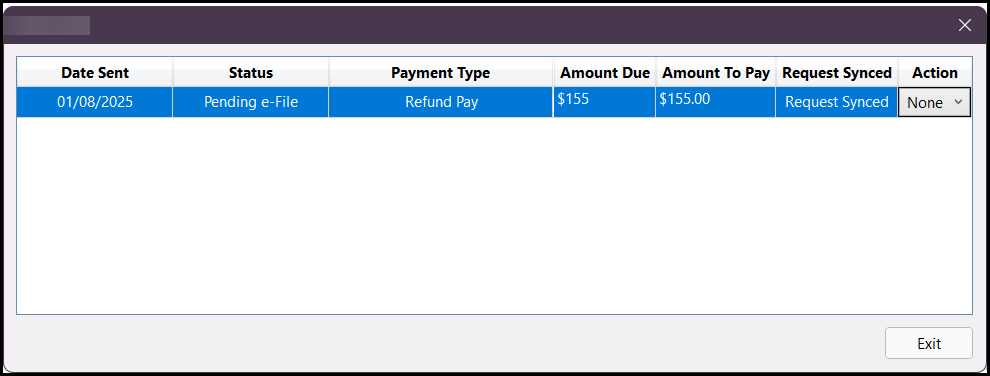 Payment Status Window Payment Status Window